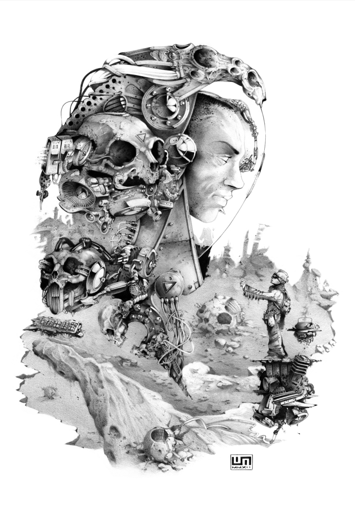 Apache XXII,  pencil artwork by Warren Montrose