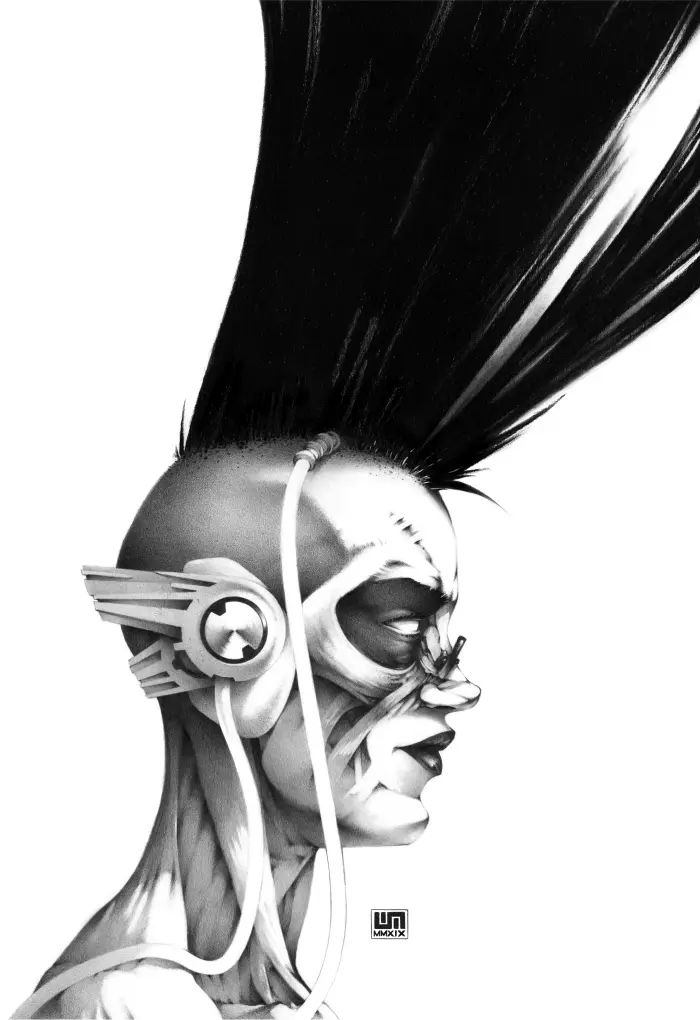Flayed Mohawk,  pencil artwork by Warren Montrose
