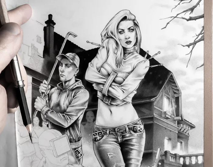 Terminus Bedlam, pencil artwork by Warren Montrose