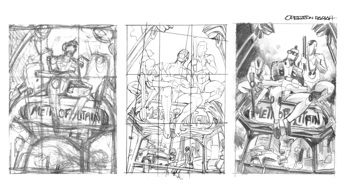 Operation Pariah,  pencil artwork by Warren Montrose