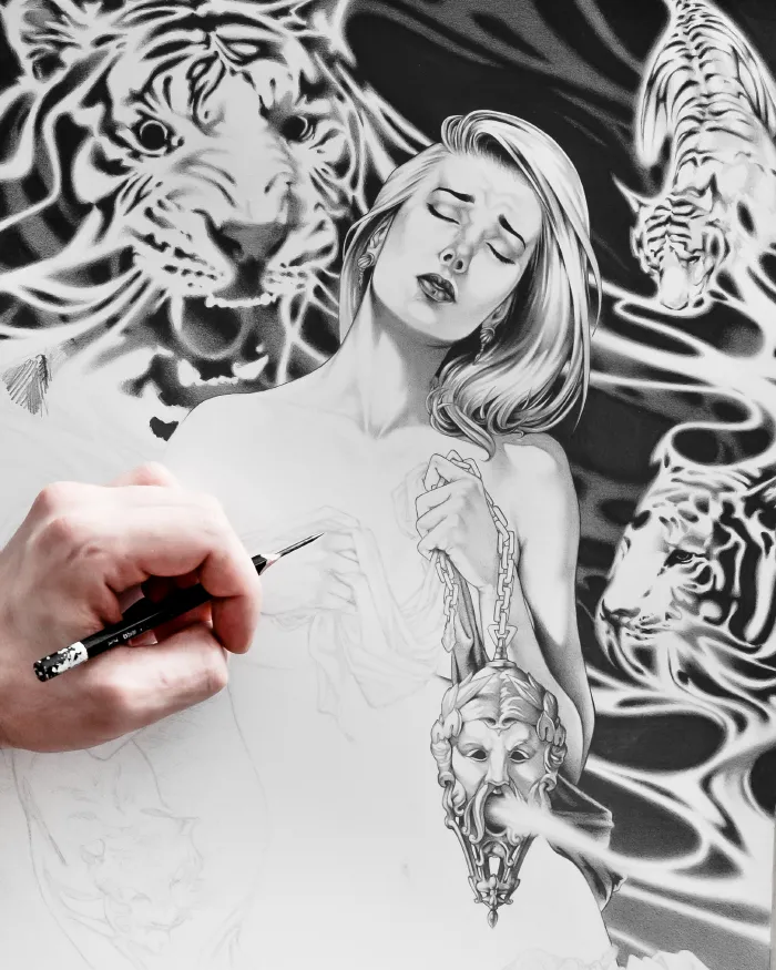 Helens 09,  pencil artwork by Warren Montrose