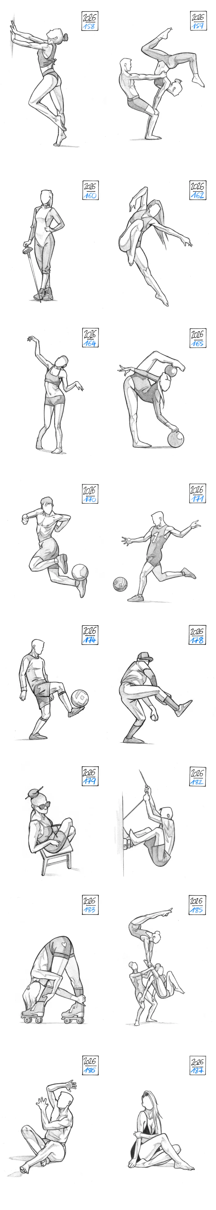 Pencil sketch of footbal and various sport poses